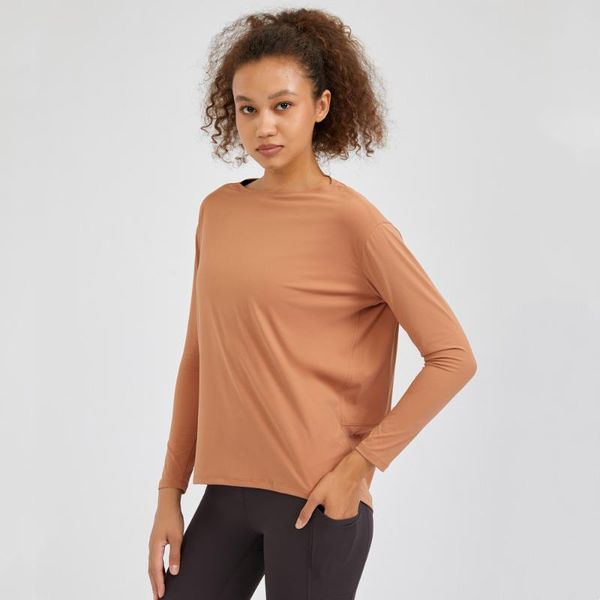 

yoga outfit casual one word collar fitness gym workout pullover sport women nylon bat long sleeves shirt oversized jersey