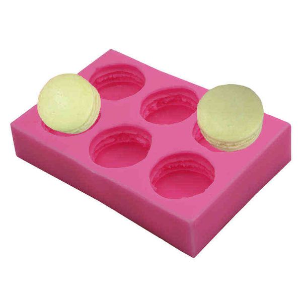 Macaron 6 Cavidade 3D Hamburguer Sabão Formulário Molde Bolo Decoração Molde de Chocolate DIY Biscoito Cozimento Molde Para Sabão 211110