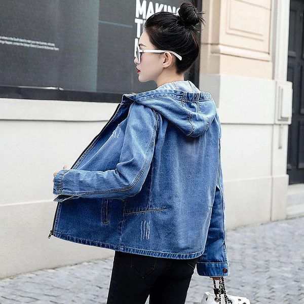 

women's jackets 2021 hooded summer autumn denim women long sleeve bomber jacket casual jean female vintage outwear, Black;brown