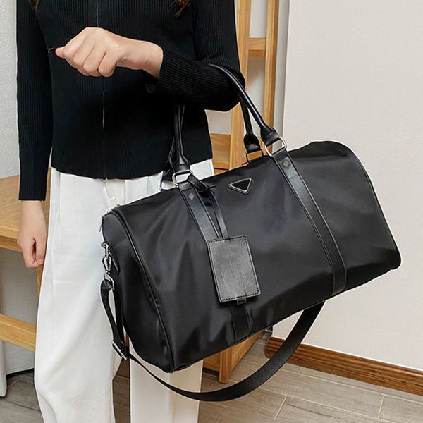 

hight quality men fashion duffle bag black nylon luggage tag travel bags mens handle gentleman business totes with shoulder strap outdoor pa