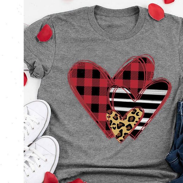 

plaid striped leopard hearts womens t shirt colored print cute valentines day graphic tees outfits, White