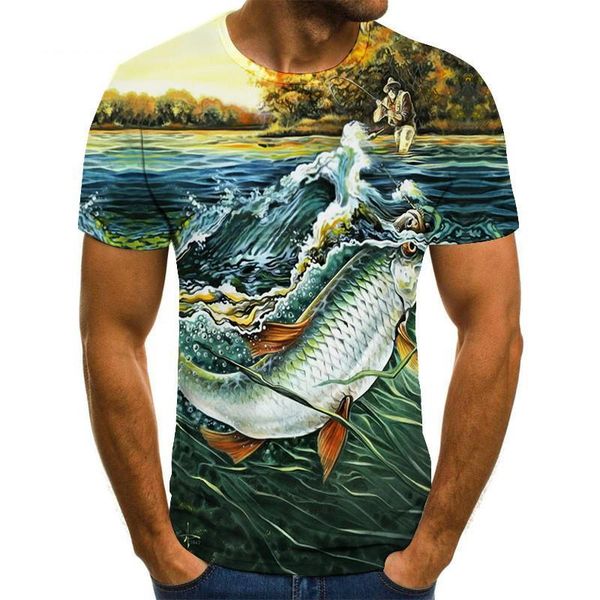 

men's t-shirts summer tshirts 3d printed fishing pattern casual t-shirt fashion trend youth cool hip hop short sleeve, White;black