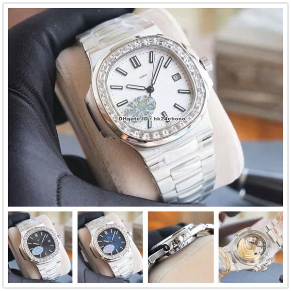 

luxury watches yr 5711/1a 40mm nautilus large diamond bezel cal.324 autoamtic mens watch blue black white dial stainless steel bracelet spor, Slivery;brown