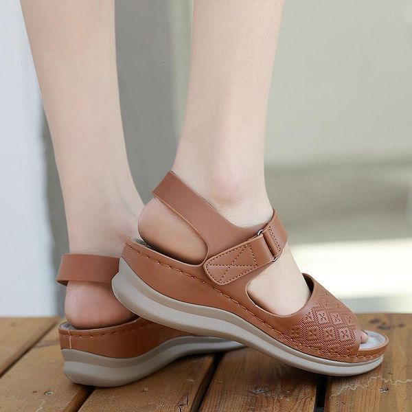 

sandals women soft summer shoes casual wedges fashion ladies wedge heels 5cm rome 0130, Black