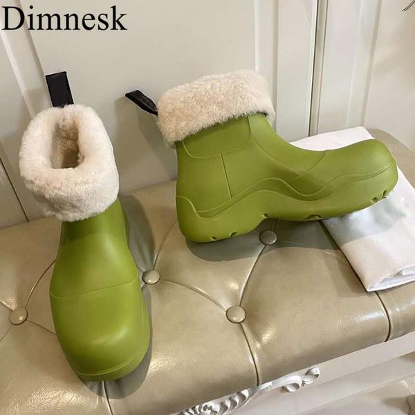 

boots pvc sweety color wool rain women winter shoes warm thick fur waterproof snow runway platform ankle botas for ladies, Black