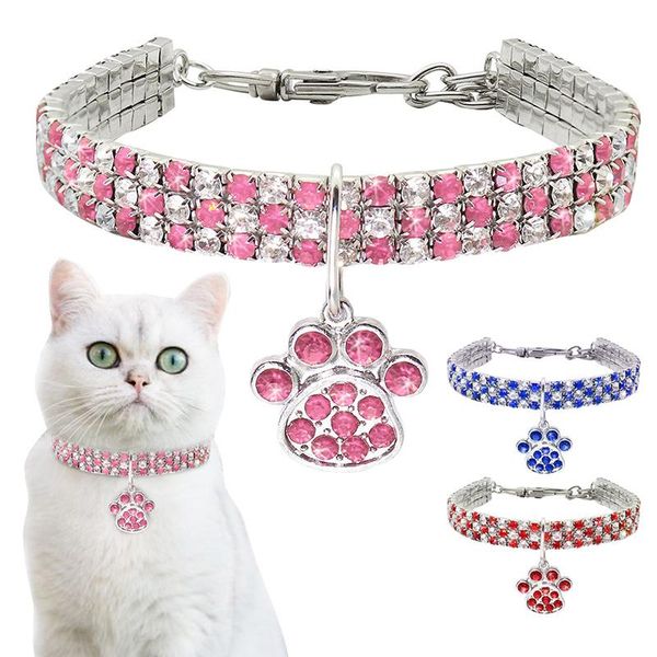 

rhinestone cat collar sparkly pet crystal diamante diamonds dog elastic necklace with pendant collars & leashes