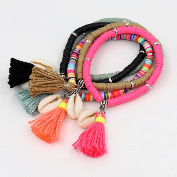 

charm bracelets multicolor bohemian shell tassel bracelet trendy 4 colors ehthic beach boho statement cotton rope chain woven for women, Golden;silver