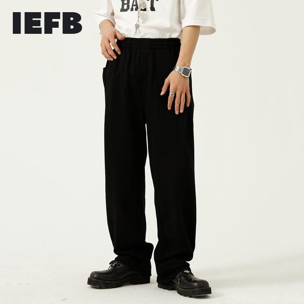 

men's pants iefb clothing 2021 summer causal korean loose solid color trend personalized elastic waist black white trousers