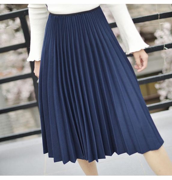 

women pleated skirt elastic band spring a-line 4 color skirts, Black