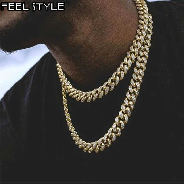Мужская бриллиантовая рэпер ожерелье, кубинская галечная золотая цепь CZ Bling, хип-хоп ювелирные изделия Q0809