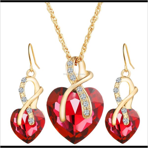 

& drop delivery 2021 crystal love heart earrings necklace set for women girls wedding engagement jewelry sets gift 9pnq8, Silver
