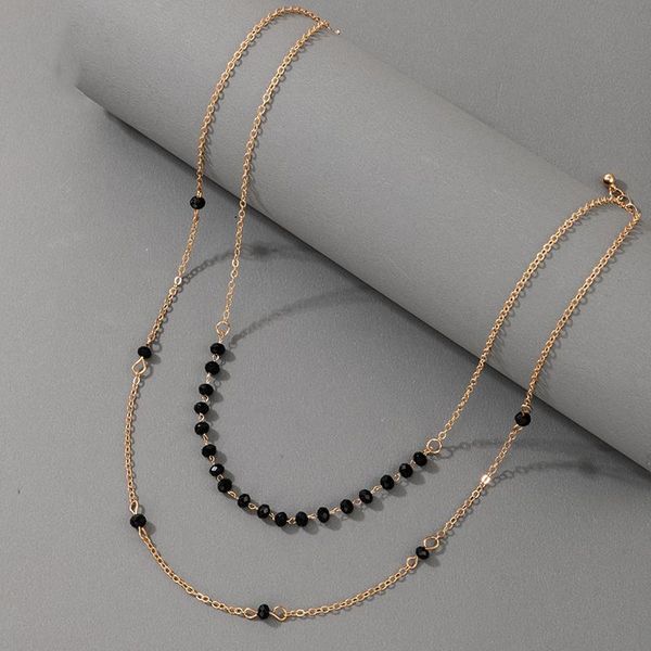 

pendant necklaces bohemia black seed beaded necklace for women charm geometric metal alloy clavicle chain female party jewelry collar, Silver