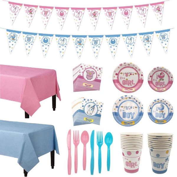 

disposable dinnerware gender disclosure party tableware set boys or girls napkins baby shower decoration items