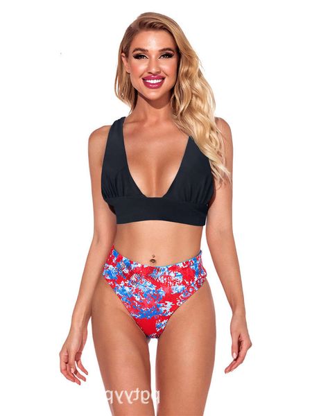 

bikini swimsuit women's net red wind vacation chain bra high waist gathered split swimsuit, White;black