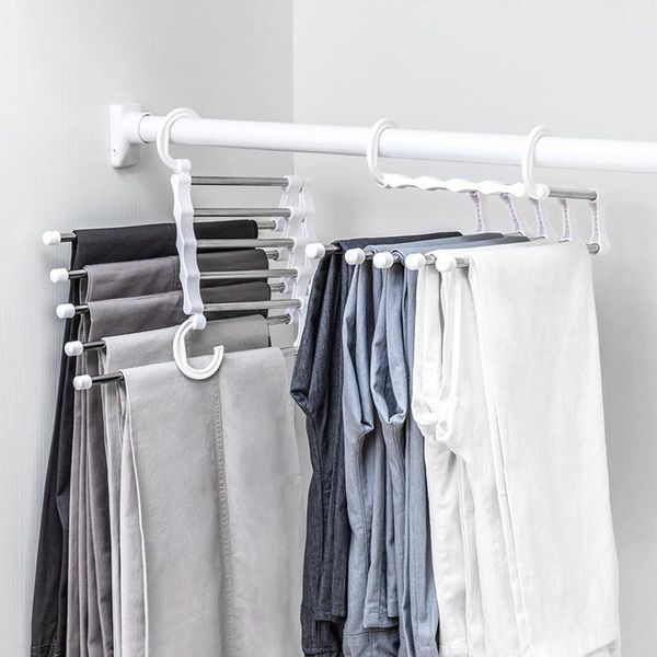 

hangers pants storage rack multifunctional double travel hook 5 ways tie belt magic steel white hanger & racks