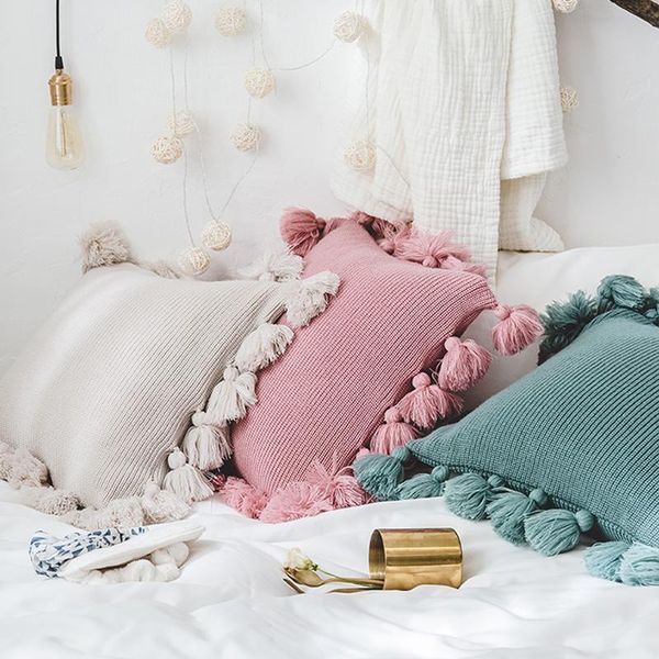 

cushion/decorative pillow soft knitted cushion cover solid color case with tassel 45*45cm for sofa bed nursery room decorative pillowcase ho