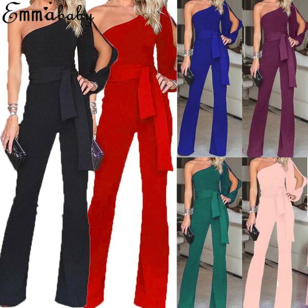

women's jumpsuits & rompers womens one shoulder bandage bodysuit jumpsuit romper long trousers fashion casual solid slim high waist pan, Black;white