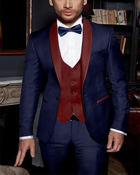 

men's suits & blazers 3pcs shawl lapel navy blue business for wedding (jacket+pants+vest)custom made men sets tailored male, White;black