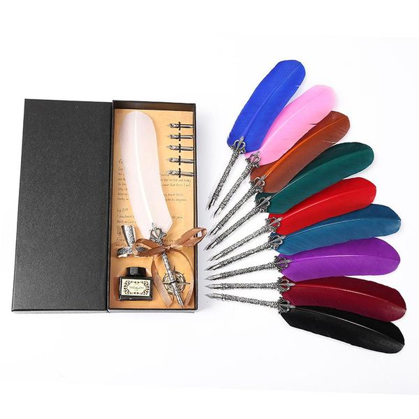 

simple retro black gift box feather pen student teacher writing stationery exquisite suit supplies fountain pens