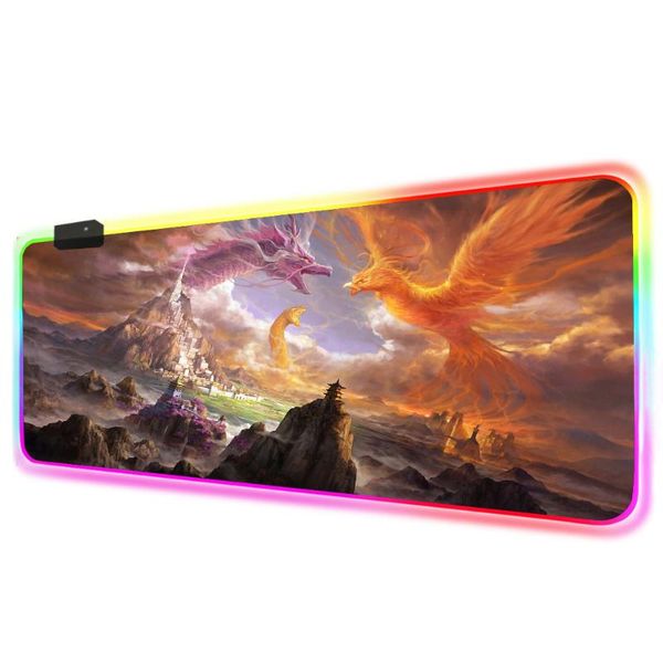 

mouse pads & wrist rests rgb large anime dragon gaming computer mousepad gamer carpet pc desk play mat with led backlit support diy