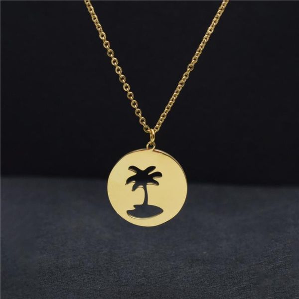

stainless steel geometric simple tropical rainforest coconut pendant charms necklace for women christmas jewelry chains, Silver