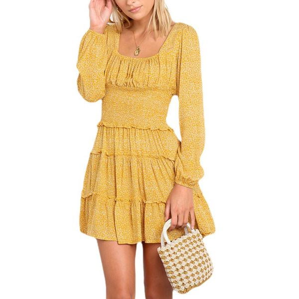 

casual dresses women fashion round neck dress ruffle edge long sleeve one-piece loose plus size tunic spring fall lady, Black;gray