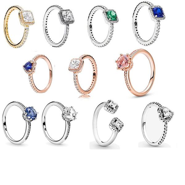 

cluster rings 2021 925 sterling silver sparkling blue crown elevated heart for women european original diy jewelry, Golden;silver