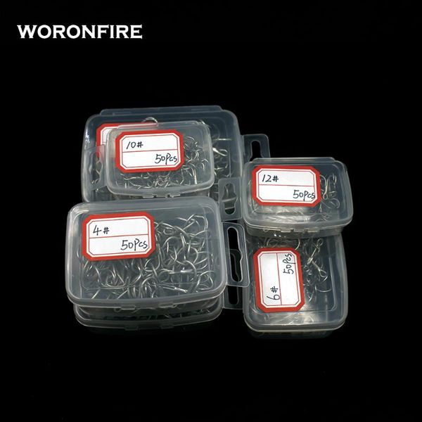 

50pcs/box fishing hooks high steel carbon material treble hook round folded saltwater bass 4# 6# 8# 12# barbed