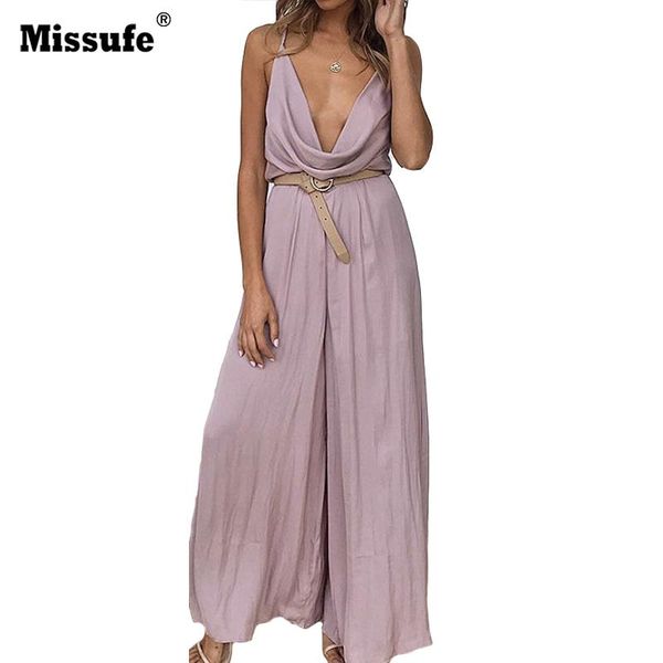 

women's jumpsuits & rompers missufe strapless jumpsuit spaghetti strap backless long playsuit solid loose spring summer lace up overall, Black;white