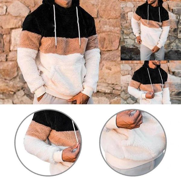 

men's sweaters all match autumn winter front pocket warm hooded sweatshirt for travel, White;black