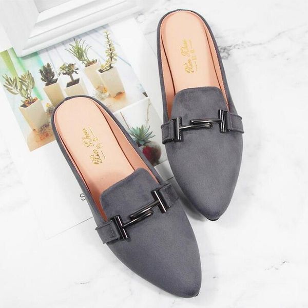 

slippers women's half pointed toe flat woman wear female loafers breathable casual lady shoes plus size 31-44, Black