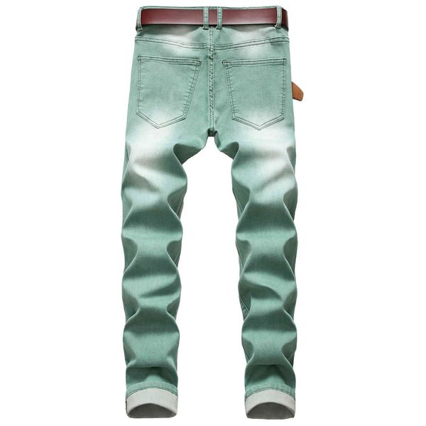 

Fashion Jeans 2021 Men's Slim Fit Elastic Simple Pants Color, 1268 cyan