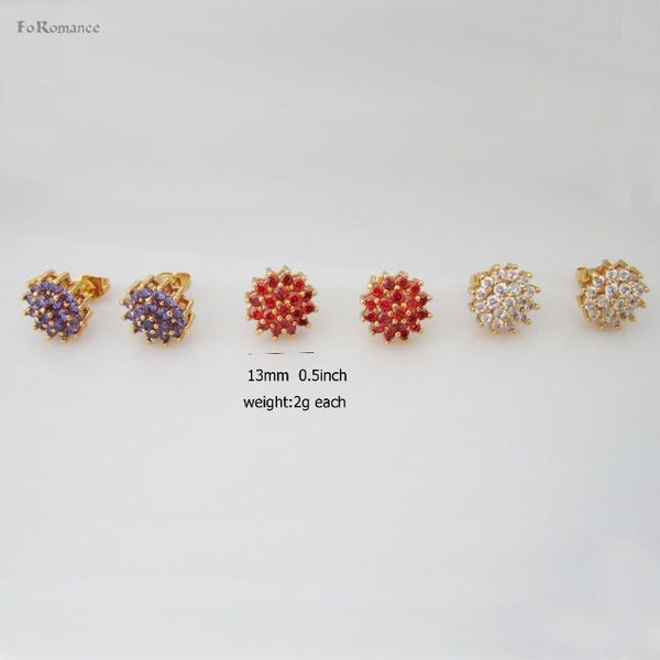 

stud foromance/ flower blossoming shape circle round 0.5 inch many stones butterfly ser earring gold color overlay, Golden;silver