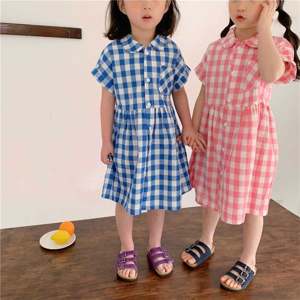 

girls causal plaid clothes for kids check long blouse dress summer fresh children clothing ins fashion outfit 210529, Red;yellow