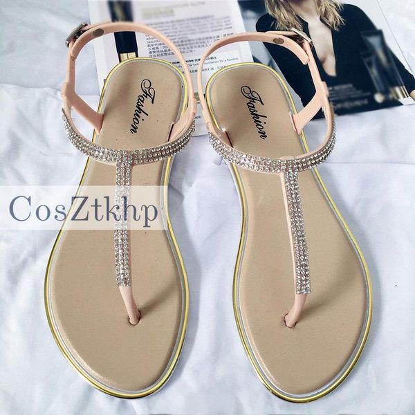 

sandals women's flat rhinestone clip t-type fashion casual shoes women buckle beach ladies thong shoe female summer, Black