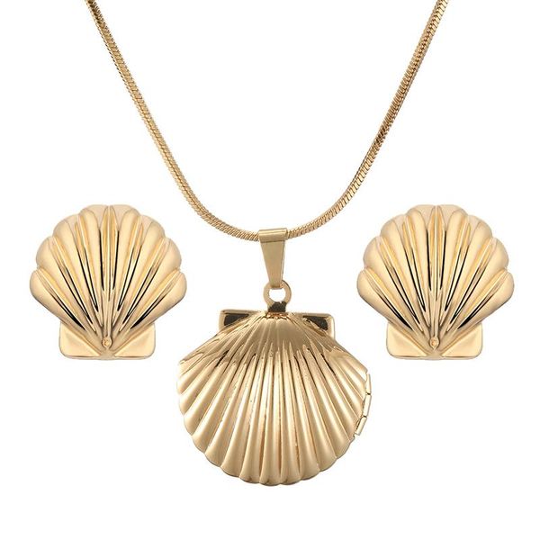 

earrings & necklace cute shell pendants sets for women jewelry set bridal wedding earring gift 2021 wholesale price, Silver