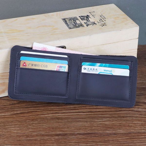 

the wallet crazy horse skin men's wallet vertical and horizontal leather short money clip leather silver bag, Black