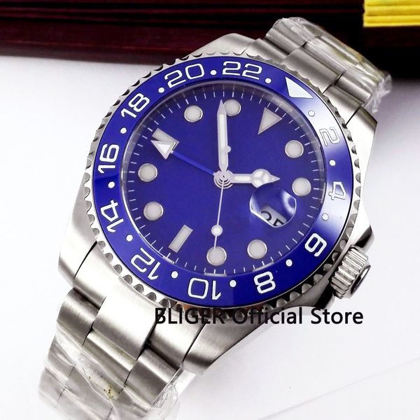 

effects bliger 4m blue sterile dial ceramic rotating gmt light-emitting sapphire automatic clockwork clock b323, Slivery;brown