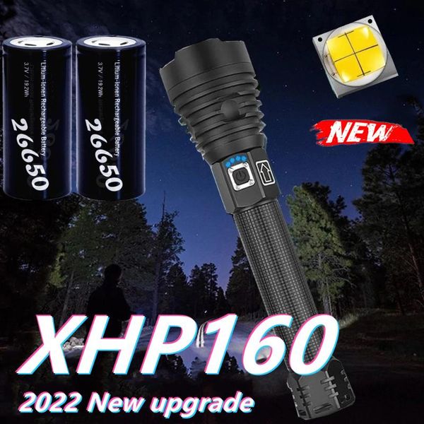 

flashlights torches most powerful xhp160 led zoom usb rechargeable power display super bright xhp70 torch 18650 26650 handheld li