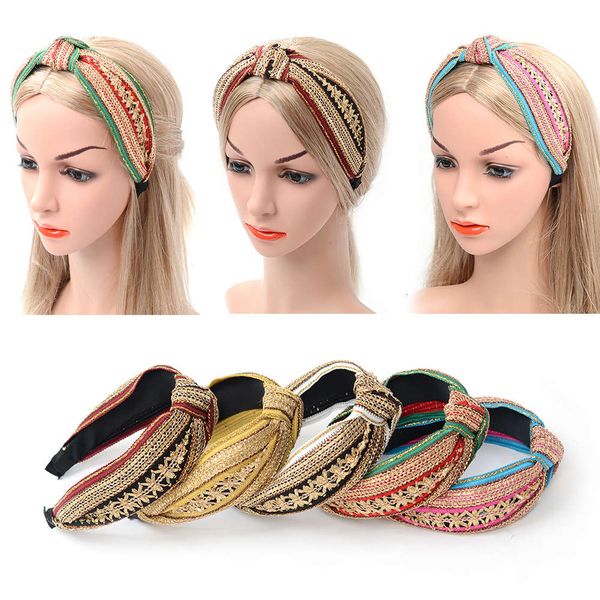 

woven hoop temperament wire headdress middle knot headband ornament, Black;brown