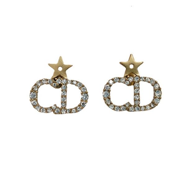 

d letter old star earrings s925 silver needle fashion diamond bronze for women, Golden