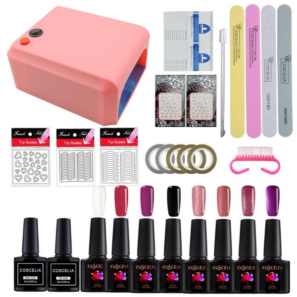 

nail art kits lasting gel polish set 8 colors to choose 36w uv lamp dryer 8ml base coat manicure tool kit salons