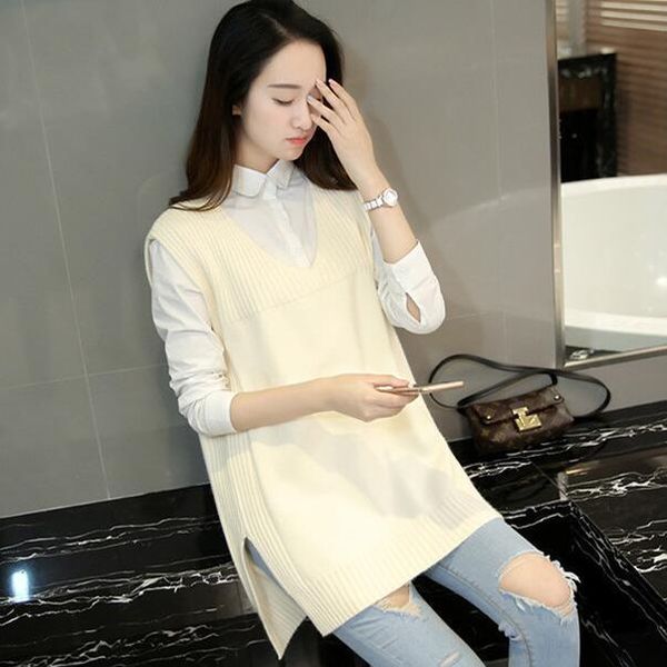 

women's sweaters 2021 spring autumn wool sweater vest women sleeveless v-neck knitted female casual tank pullover oversize, White;black