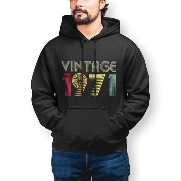 

men's hoodies & sweatshirts vintage 1971 birthday gift hoodie letters fashion long cotton mens warm outdoor pullover, Black