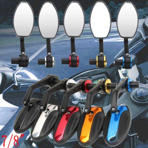 

motorcycle mirrors pair universal 7/8 aluminum rear view side mirror handle bar end rearview red blue silver black gold