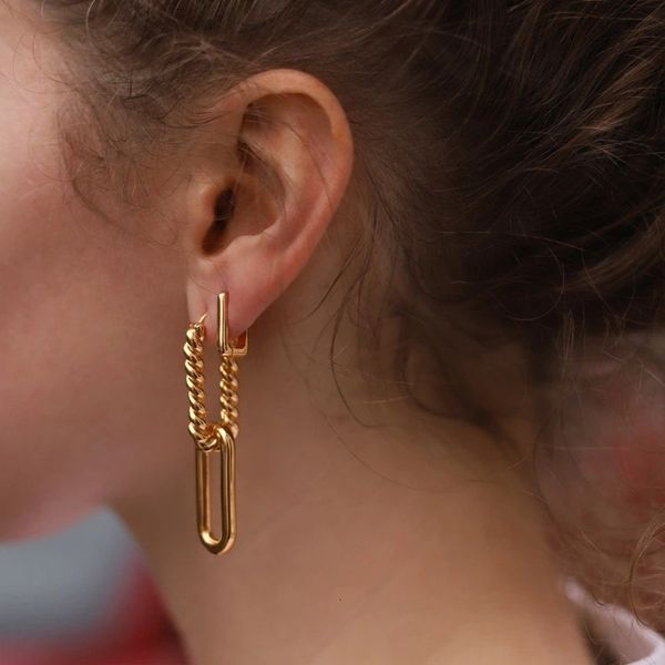 

fashion earrings designer new jewelry minimalist women's exaggerated net red versatile personality gold titanium steel advanced hoops, Golden