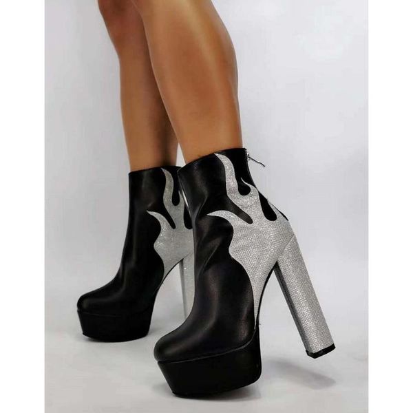 

boots brand chic flame design extreme high heels cosy platform ankle booties party big size 43 women shoes footwear, Black