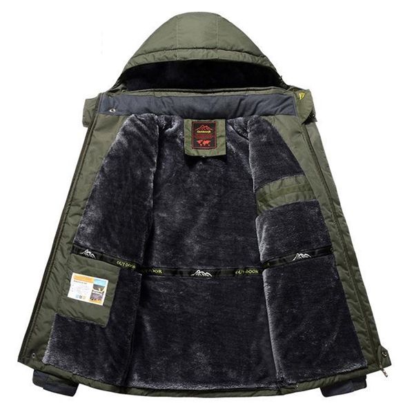

winter fleece military jackets men windproof waterproof outwear parka mens windbreaker warm raincoat coat plus size 9xl overcoat 210910, Black