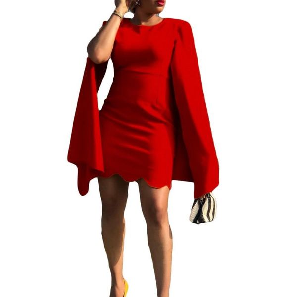 

ethnic clothing african short dresses for women corset high waist cloak sleeve gown fashion wavy hem solid elegant chic ol floral dress, Red