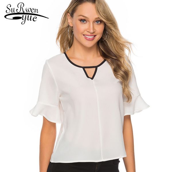 

plus size white blouse blusas mujer de moda short sleeve chiffon women shirt womens and s 3856 50 210508